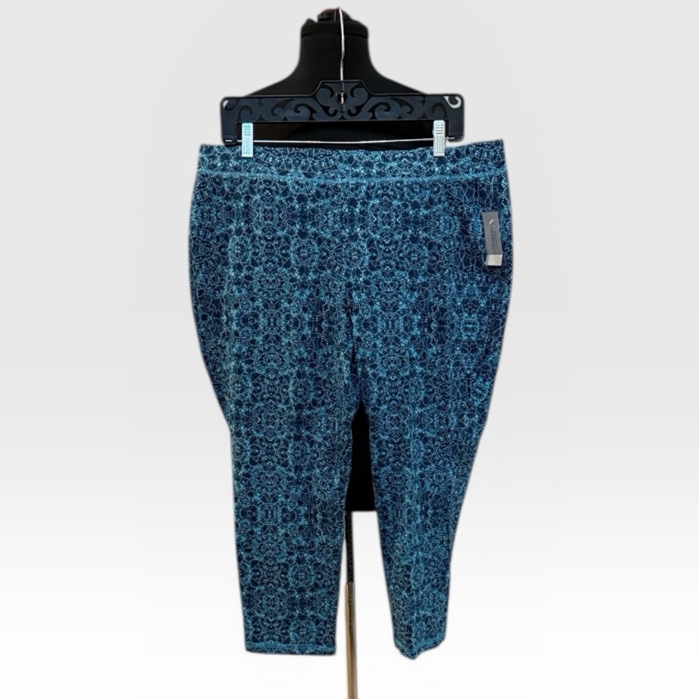 Catherines Teal and Navy Geometric Print Pants